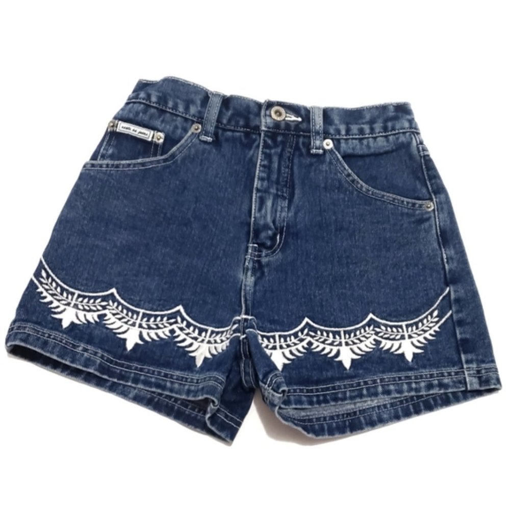 vintage jean shorts embroidered medium dark wash